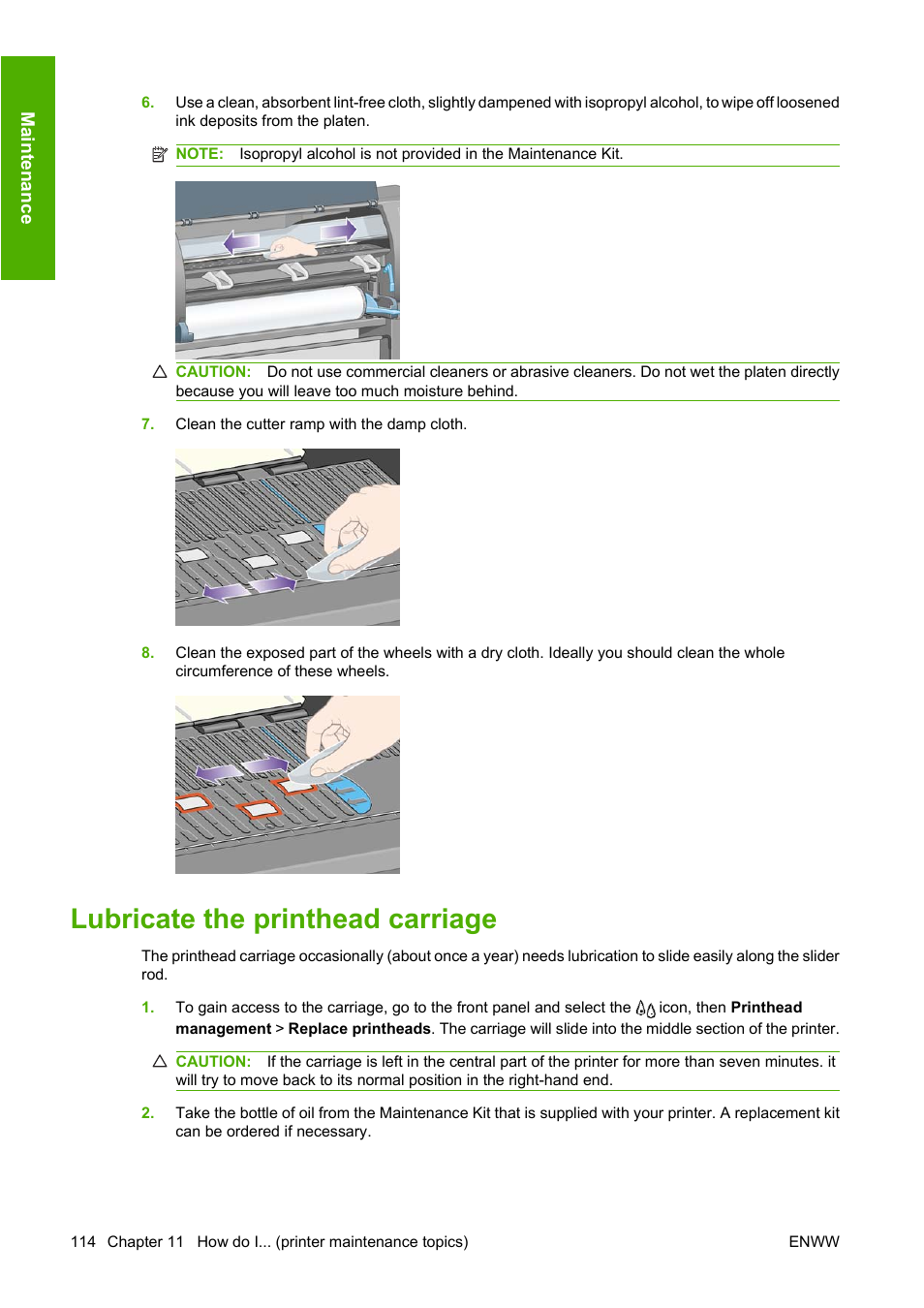 Lubricate the printhead carriage | HP Designjet 4520 Printer series User Manual | Page 124 / 235
