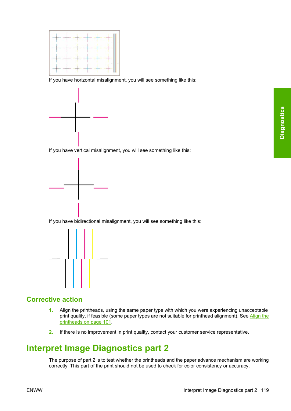 Corrective action, Interpret image diagnostics part 2, Interpret image | HP Designjet 4520 Printer series User Manual | Page 129 / 235