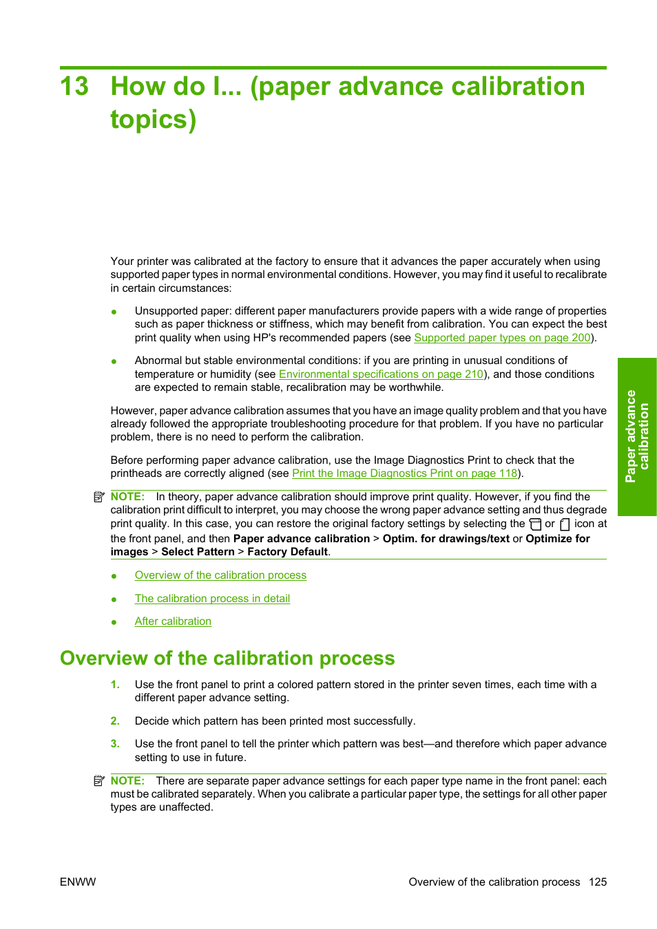 How do i... (paper advance calibration topics), Overview of the calibration process, 13 how do i... (paper advance calibration topics) | HP Designjet 4520 Printer series User Manual | Page 135 / 235