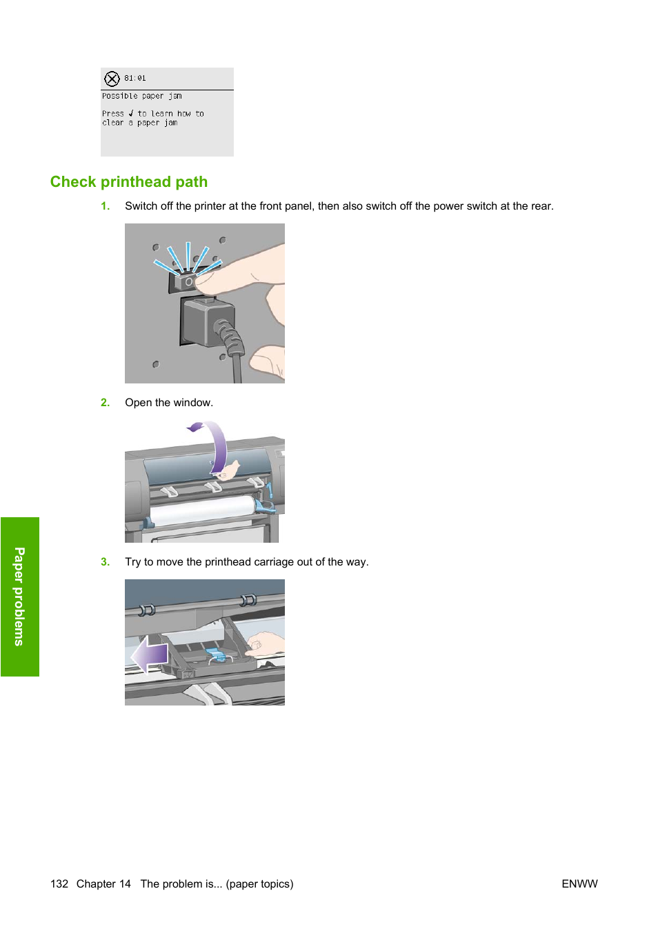 Check printhead path | HP Designjet 4520 Printer series User Manual | Page 142 / 235