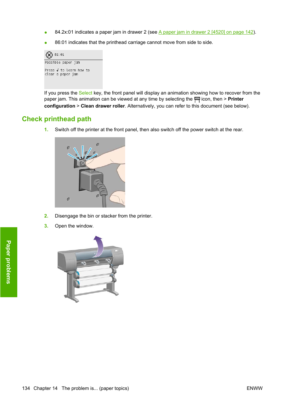 Check printhead path | HP Designjet 4520 Printer series User Manual | Page 144 / 235