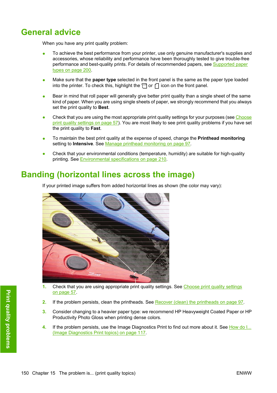 General advice, Banding (horizontal lines across the image) | HP Designjet 4520 Printer series User Manual | Page 160 / 235