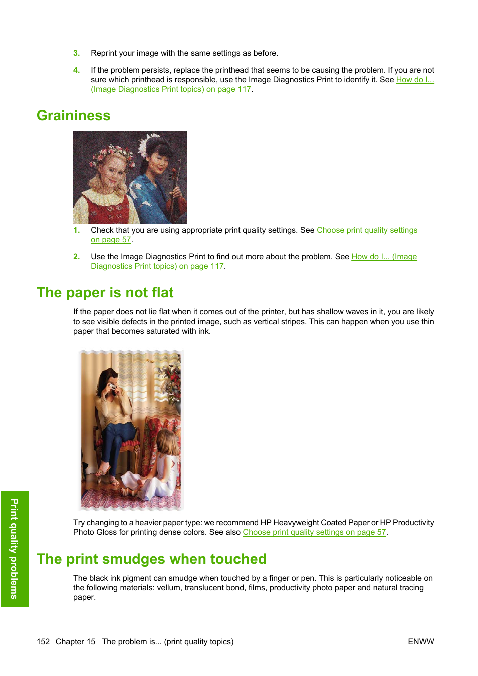 Graininess, The paper is not flat, The print smudges when touched | HP Designjet 4520 Printer series User Manual | Page 162 / 235