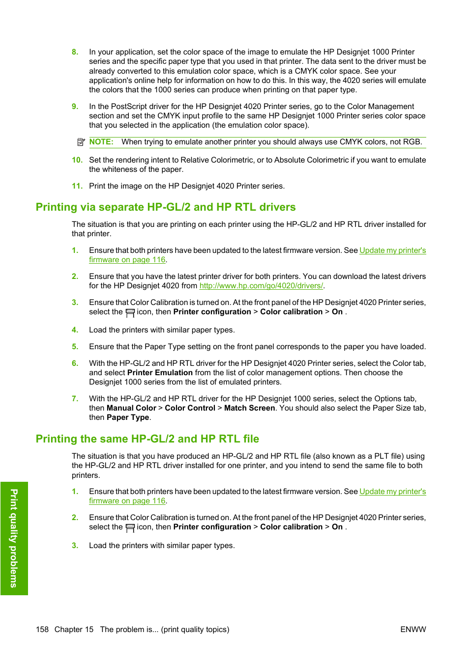 Printing via separate hp-gl/2 and hp rtl drivers, Printing the same hp-gl/2 and hp rtl file | HP Designjet 4520 Printer series User Manual | Page 168 / 235