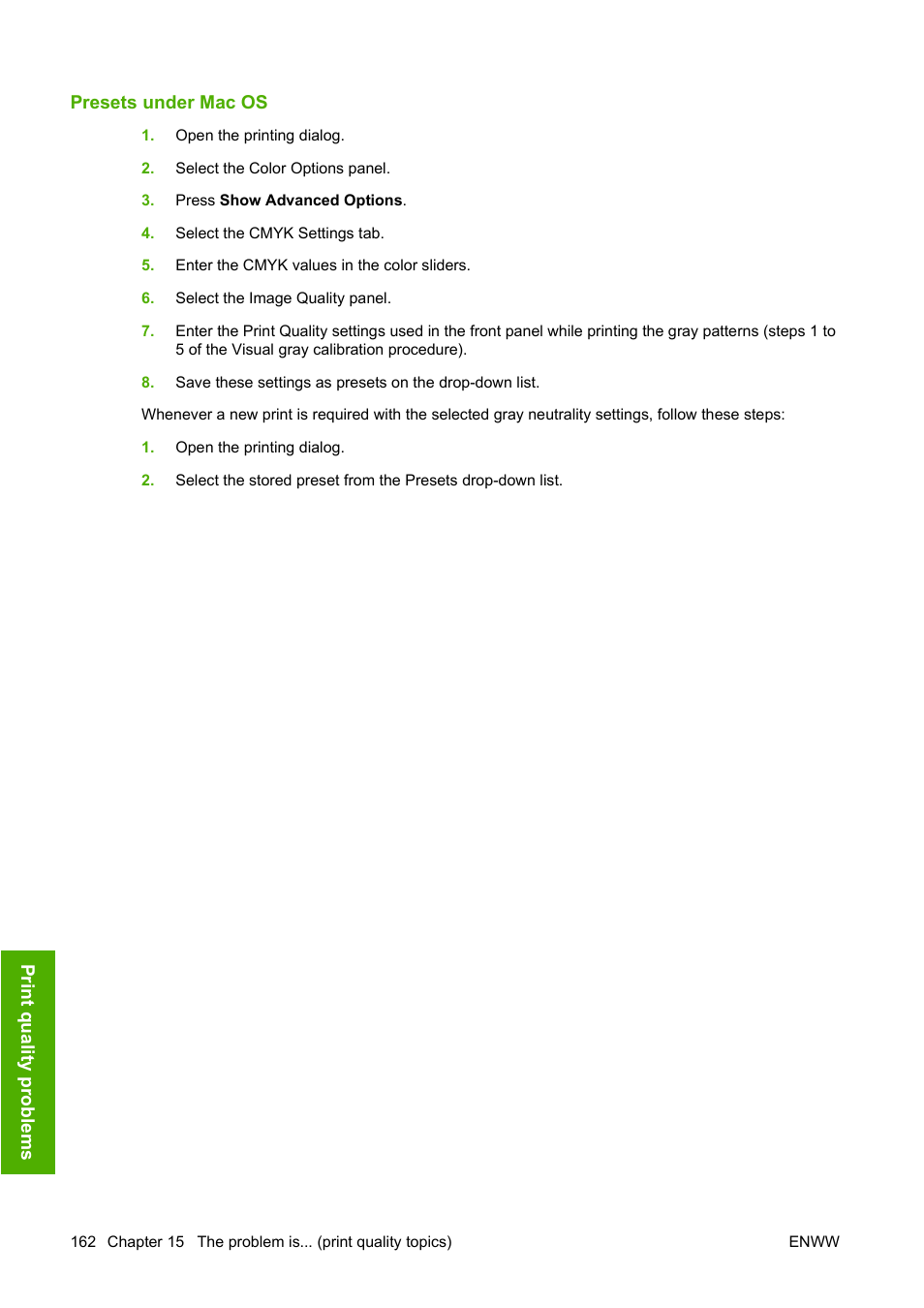 Presets under mac os | HP Designjet 4520 Printer series User Manual | Page 172 / 235