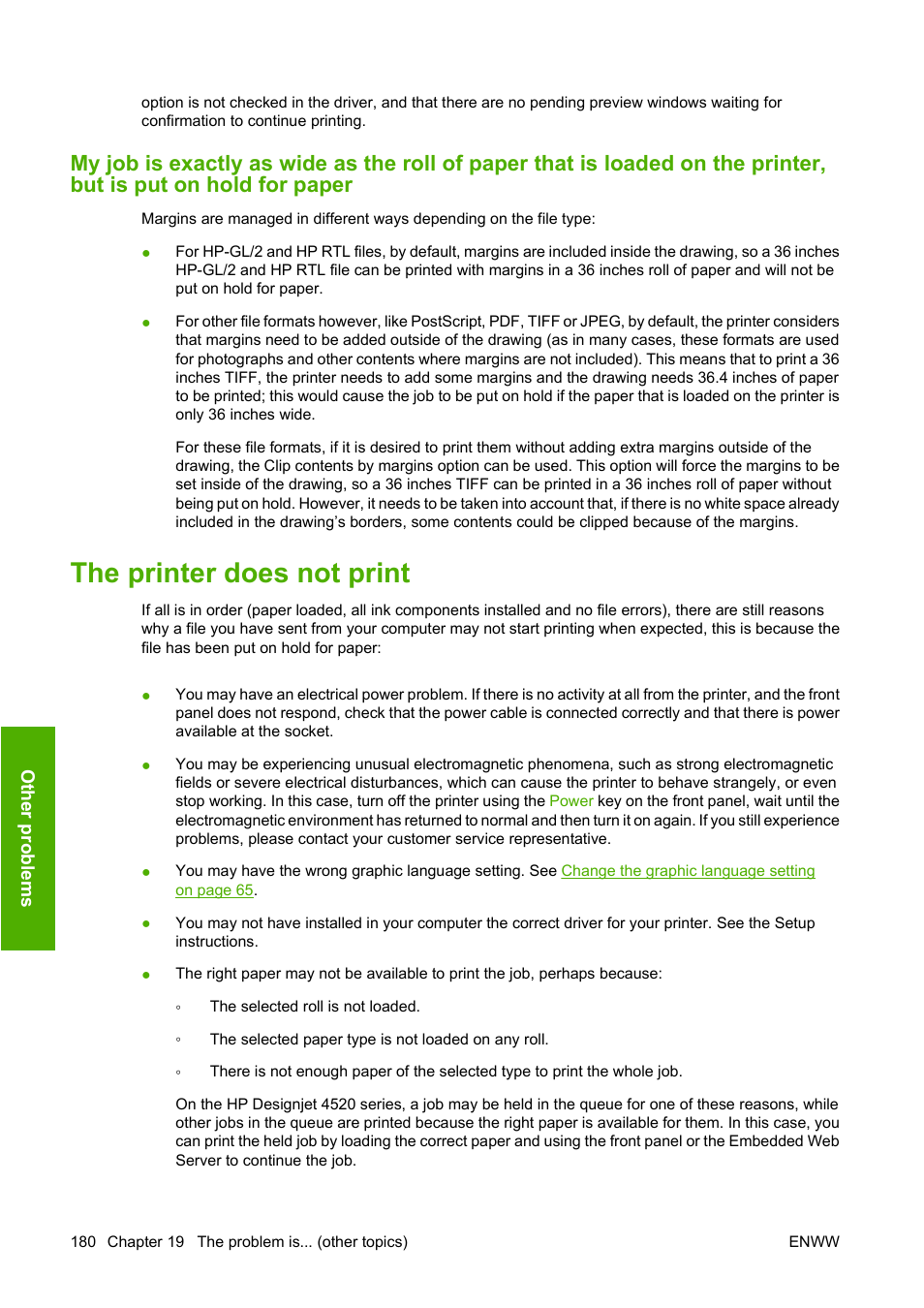 The printer does not print | HP Designjet 4520 Printer series User Manual | Page 190 / 235