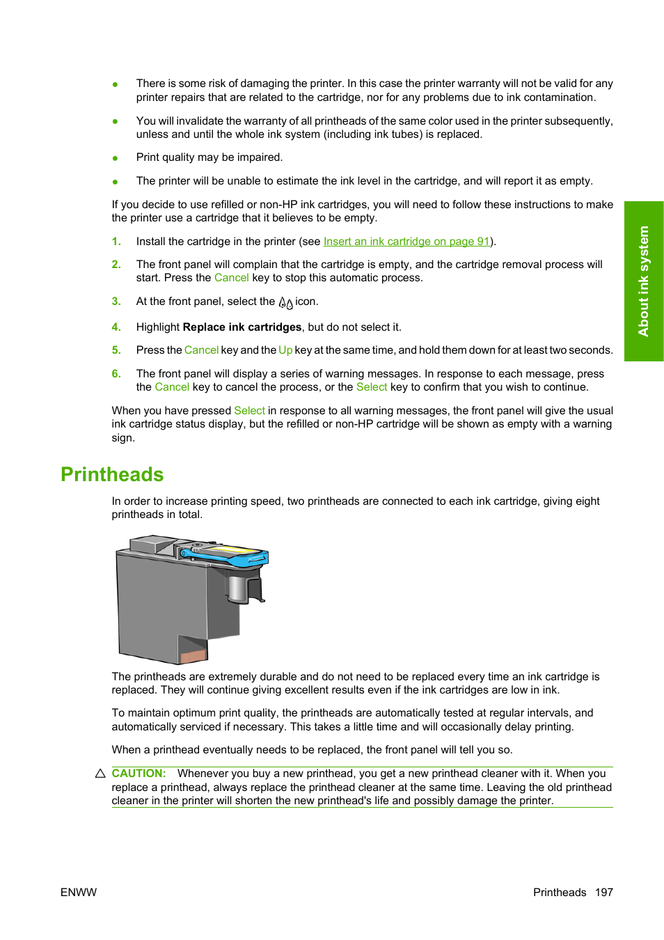 Printheads | HP Designjet 4520 Printer series User Manual | Page 207 / 235