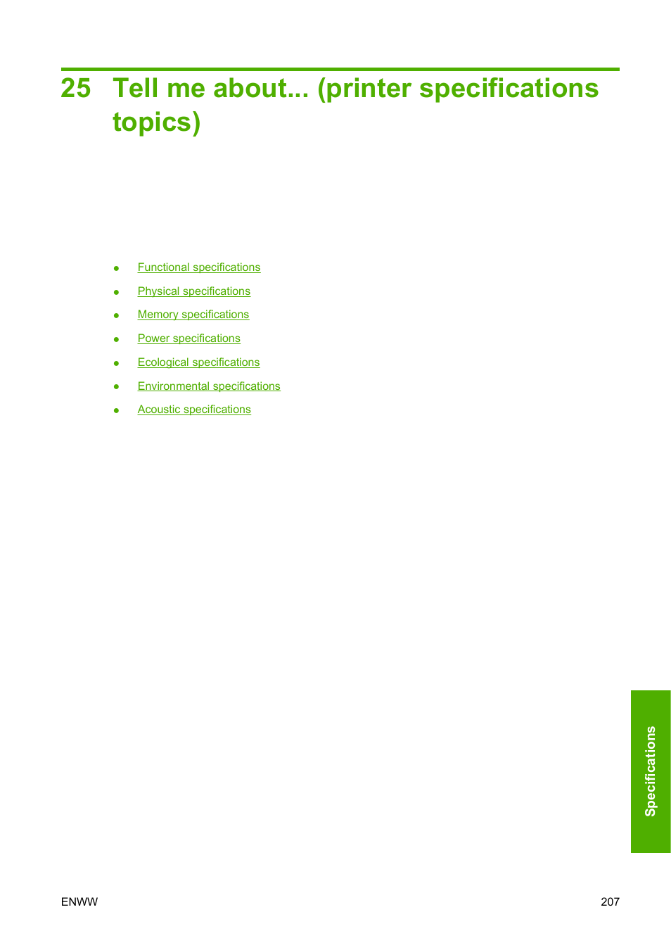 Tell me about... (printer specifications topics) | HP Designjet 4520 Printer series User Manual | Page 217 / 235