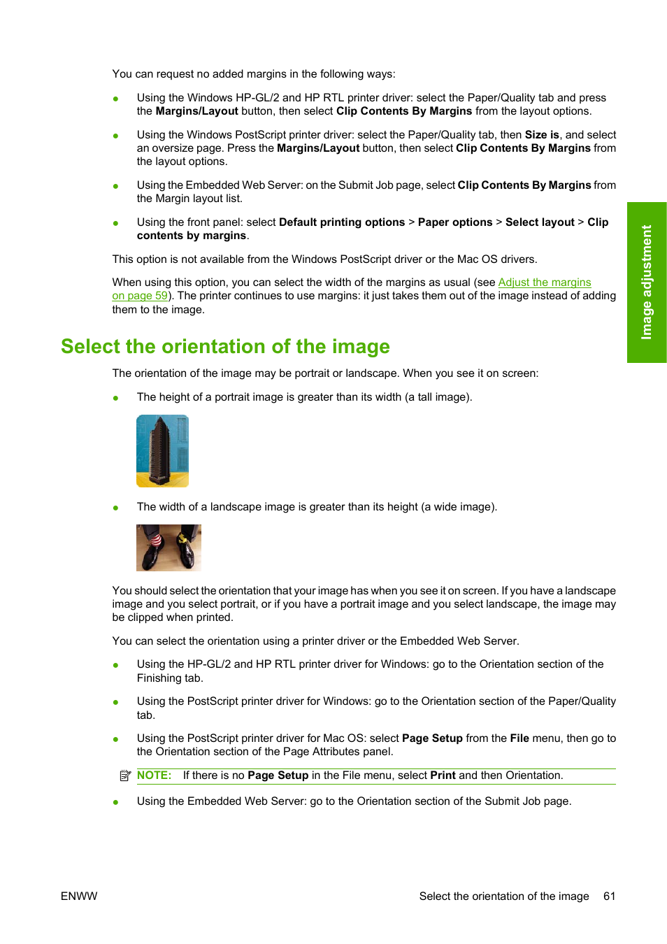 Select the orientation of the image | HP Designjet 4520 Printer series User Manual | Page 71 / 235