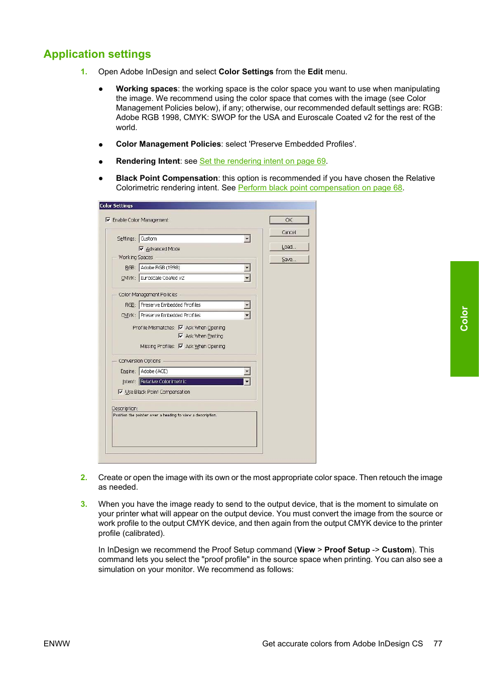 Application settings | HP Designjet 4520 Printer series User Manual | Page 87 / 235