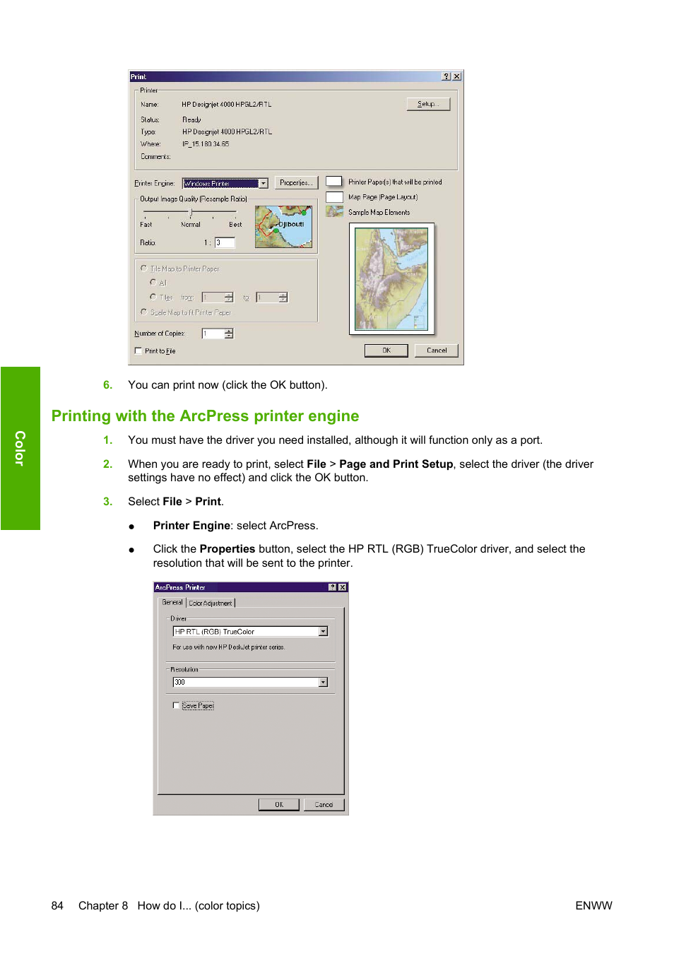 Printing with the arcpress printer engine | HP Designjet 4520 Printer series User Manual | Page 94 / 235