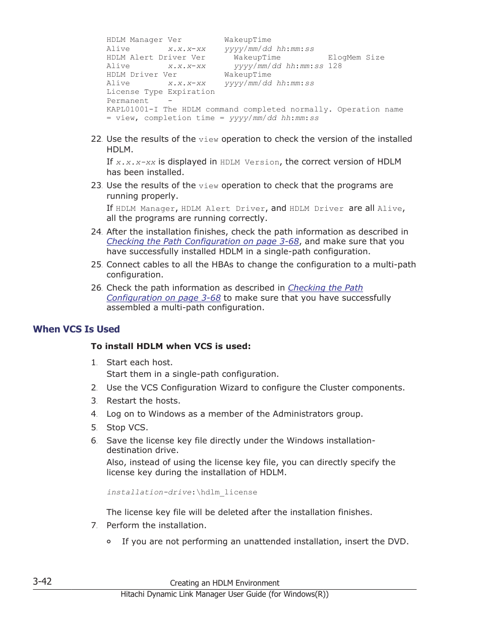 When vcs is used -42, When vcs is used | HP Hitachi Dynamic Link Manager Software User Manual | Page 108 / 422