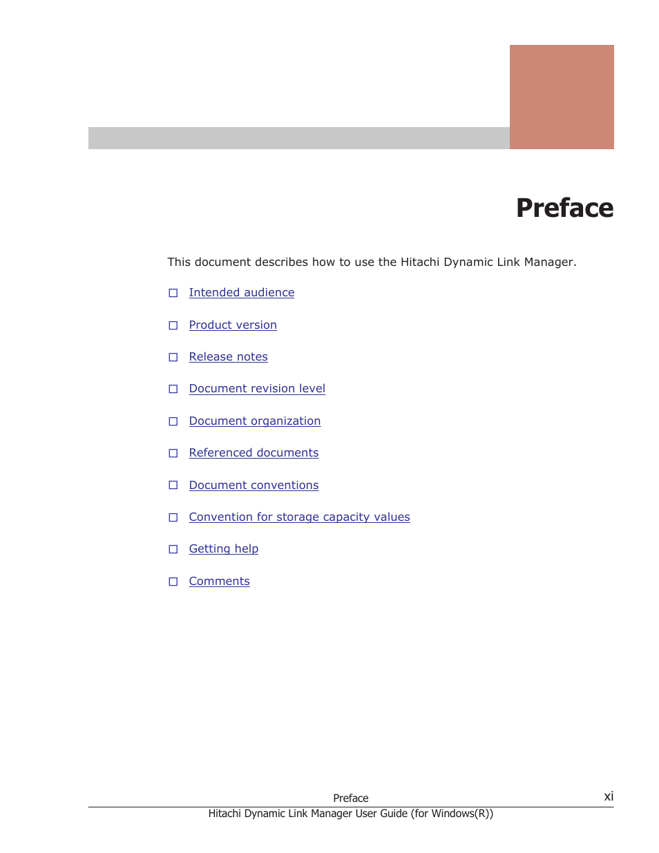 Preface | HP Hitachi Dynamic Link Manager Software User Manual | Page 11 / 422