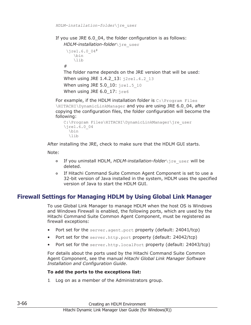 Firewall settings for managing hdlm by, Exceptions. for details, see | HP Hitachi Dynamic Link Manager Software User Manual | Page 132 / 422