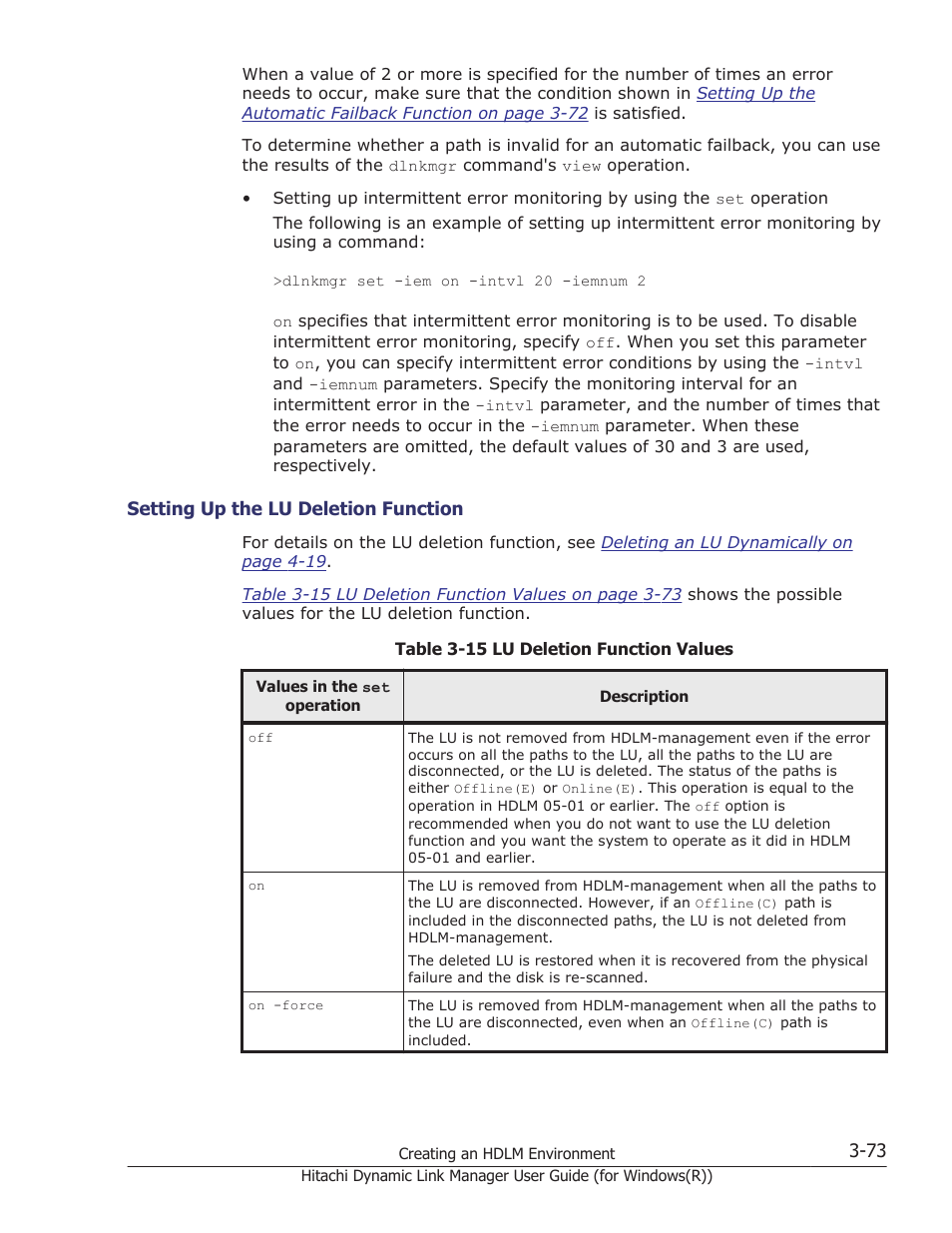 Setting up the lu deletion function -73 | HP Hitachi Dynamic Link Manager Software User Manual | Page 139 / 422