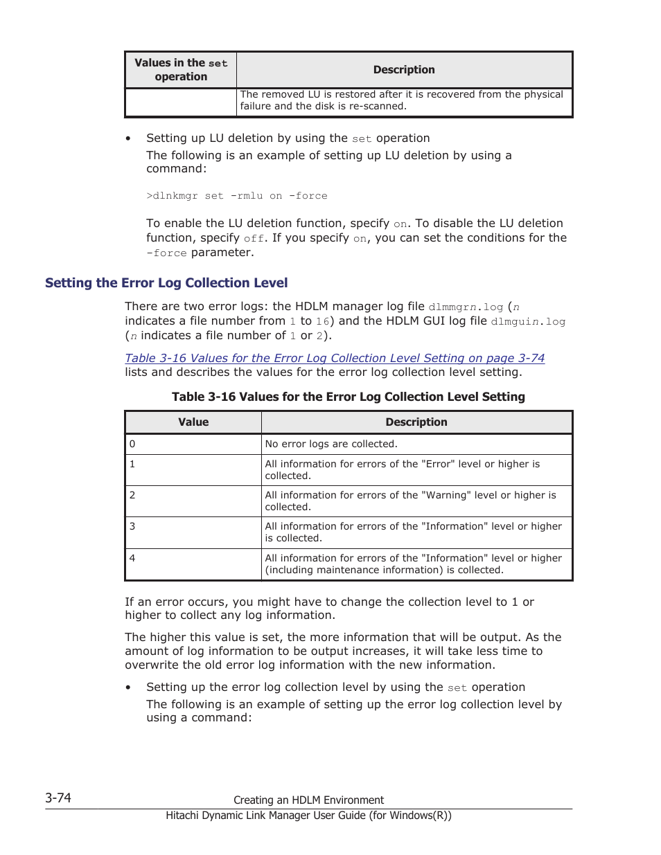 Setting the error log collection level -74 | HP Hitachi Dynamic Link Manager Software User Manual | Page 140 / 422