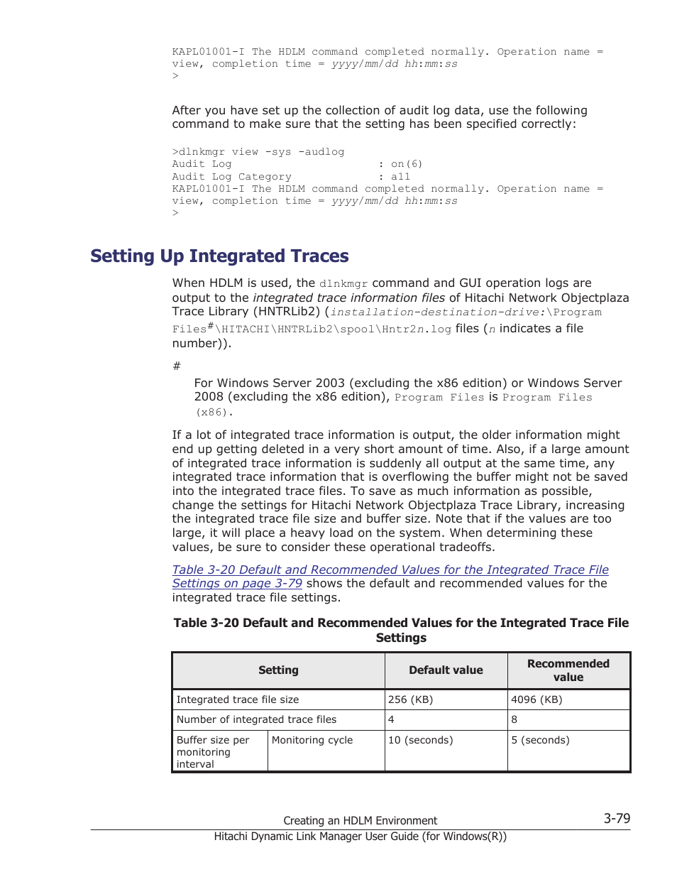 Setting up integrated traces, Setting up integrated traces -79 | HP Hitachi Dynamic Link Manager Software User Manual | Page 145 / 422