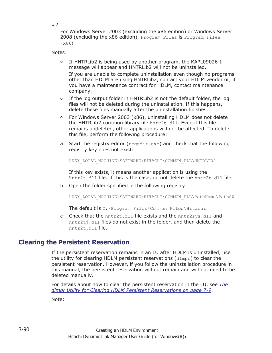 Clearing the persistent reservation, Clearing the persistent reservation -90 | HP Hitachi Dynamic Link Manager Software User Manual | Page 156 / 422