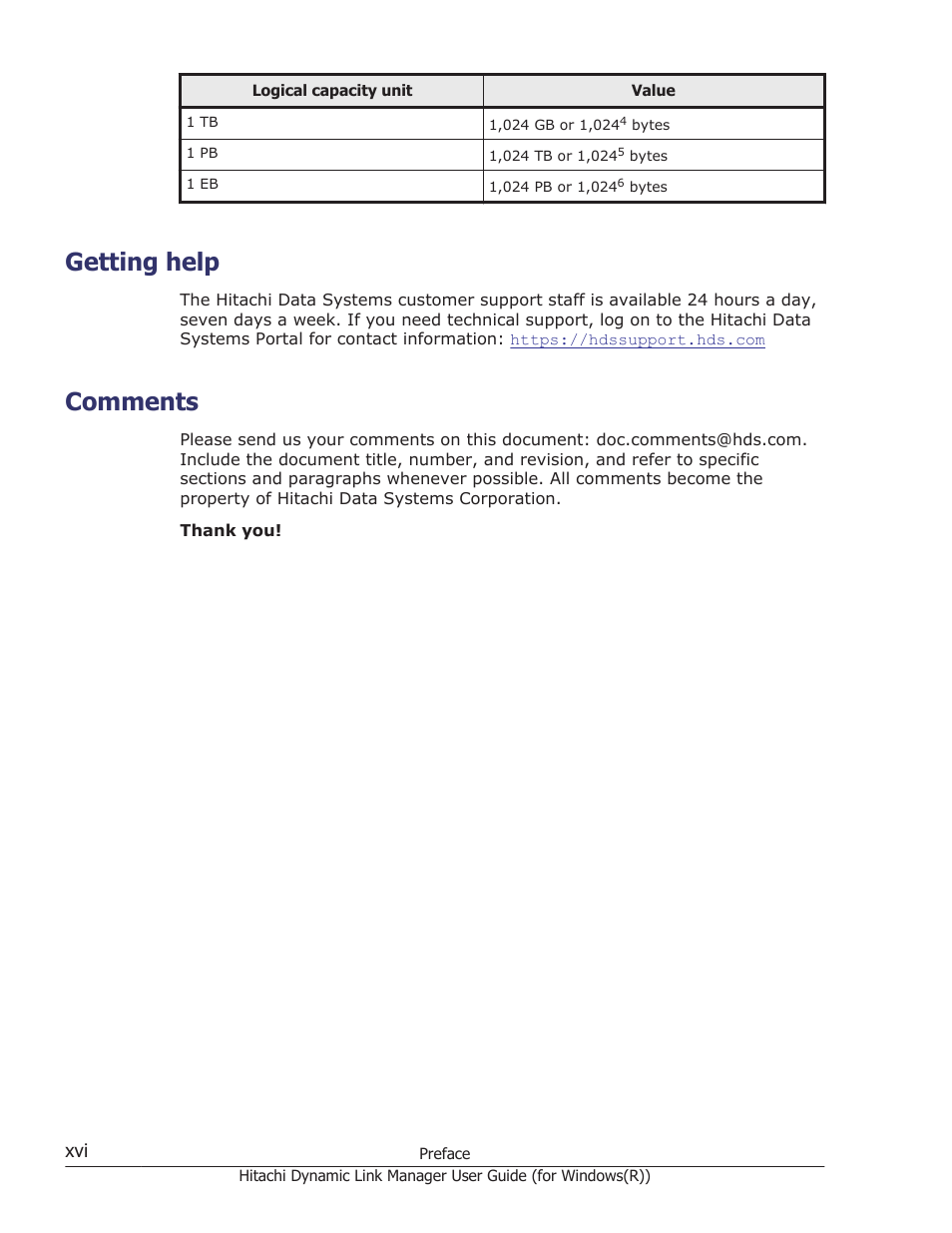 Getting help, Comments | HP Hitachi Dynamic Link Manager Software User Manual | Page 16 / 422