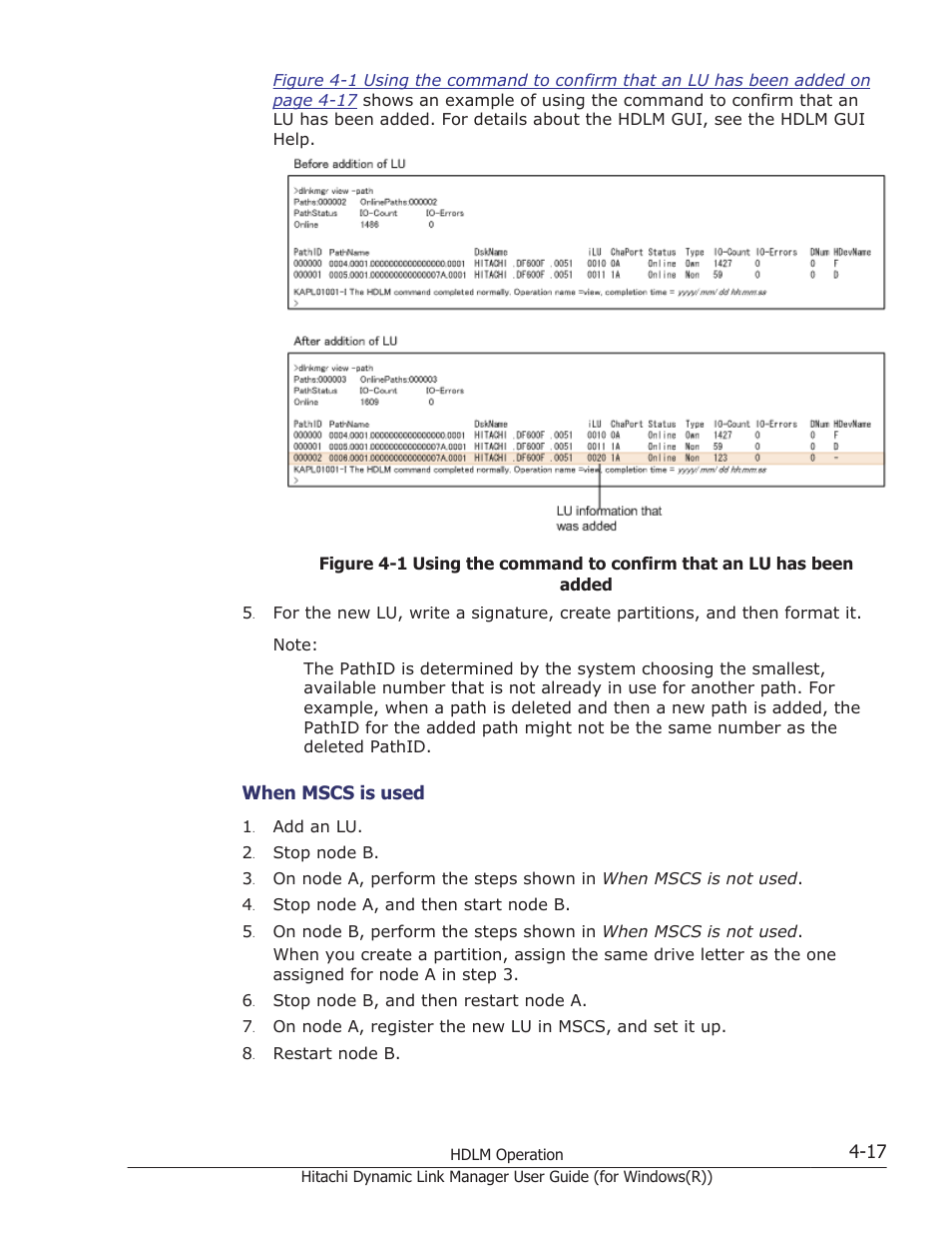 When mscs is used | HP Hitachi Dynamic Link Manager Software User Manual | Page 175 / 422