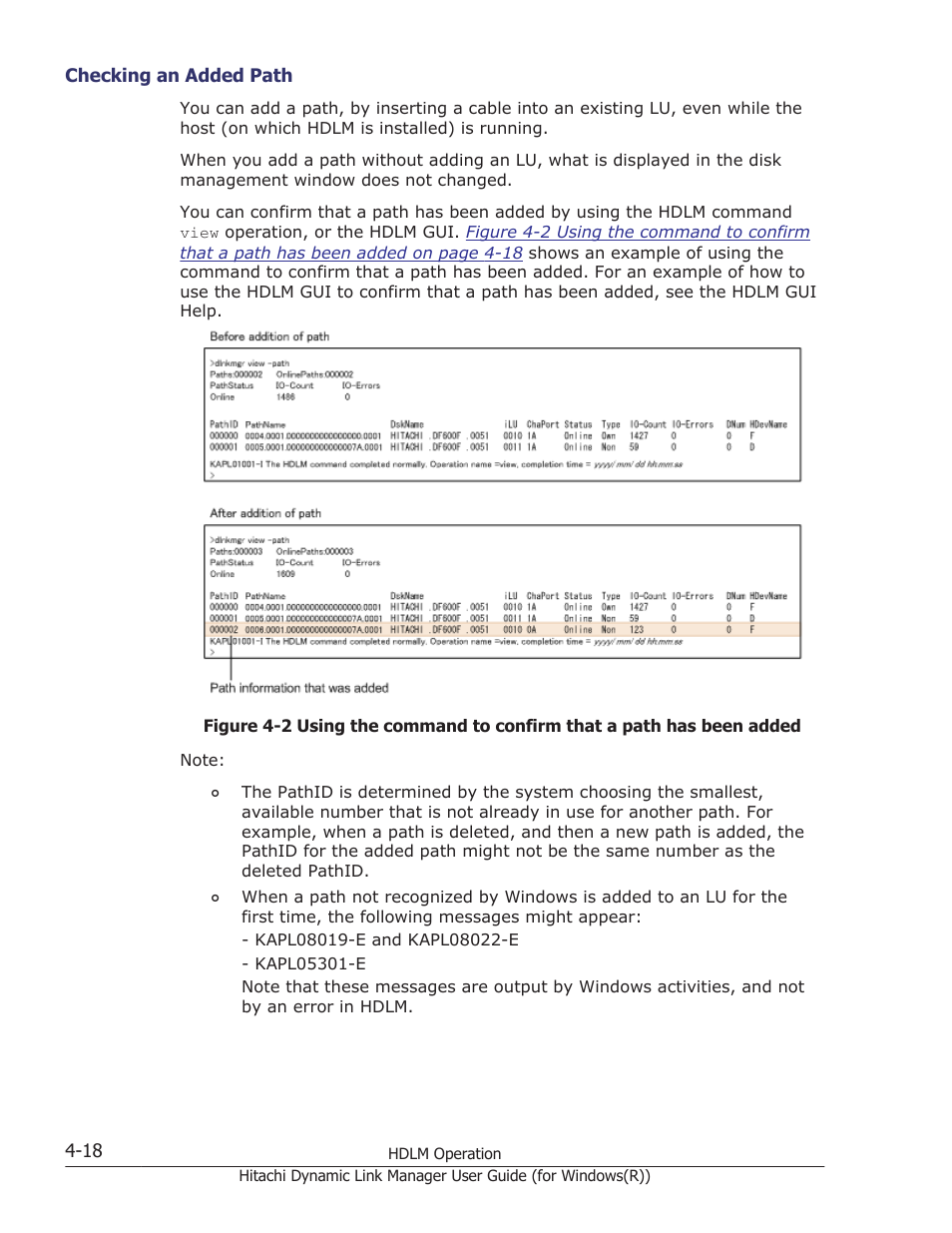 Checking an added path -18 | HP Hitachi Dynamic Link Manager Software User Manual | Page 176 / 422