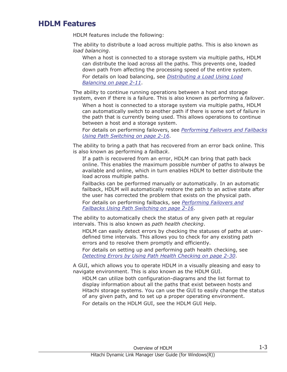 Hdlm features, Hdlm features -3 | HP Hitachi Dynamic Link Manager Software User Manual | Page 19 / 422