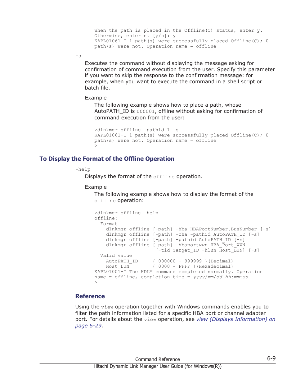 To display the format of the offline operation -9 | HP Hitachi Dynamic Link Manager Software User Manual | Page 197 / 422