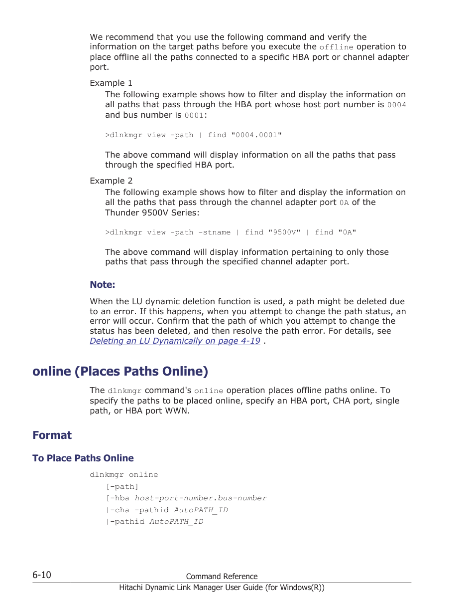 Online (places paths online), Format, Online (places paths online) -10 | Format -10, To place paths online -10, Online (places paths online) on, For details on the, Online (places | HP Hitachi Dynamic Link Manager Software User Manual | Page 198 / 422