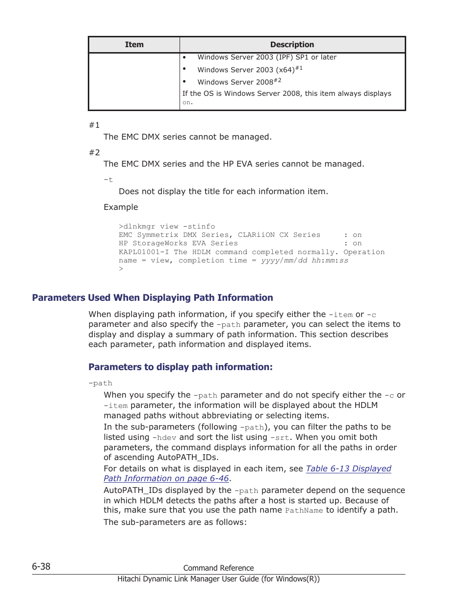 Port wwn and path name, see, Parameters used when displaying path | HP Hitachi Dynamic Link Manager Software User Manual | Page 226 / 422