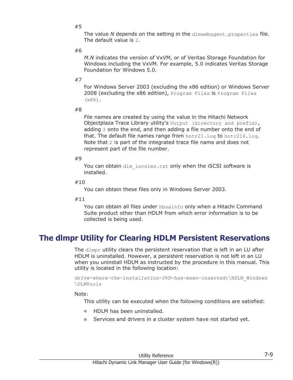 The dlmpr utility for | HP Hitachi Dynamic Link Manager Software User Manual | Page 263 / 422