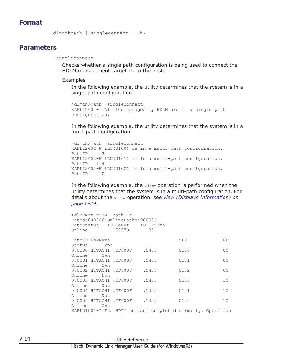 Format, Parameters, Format -14 | Parameters -14 | HP Hitachi Dynamic Link Manager Software User Manual | Page 268 / 422