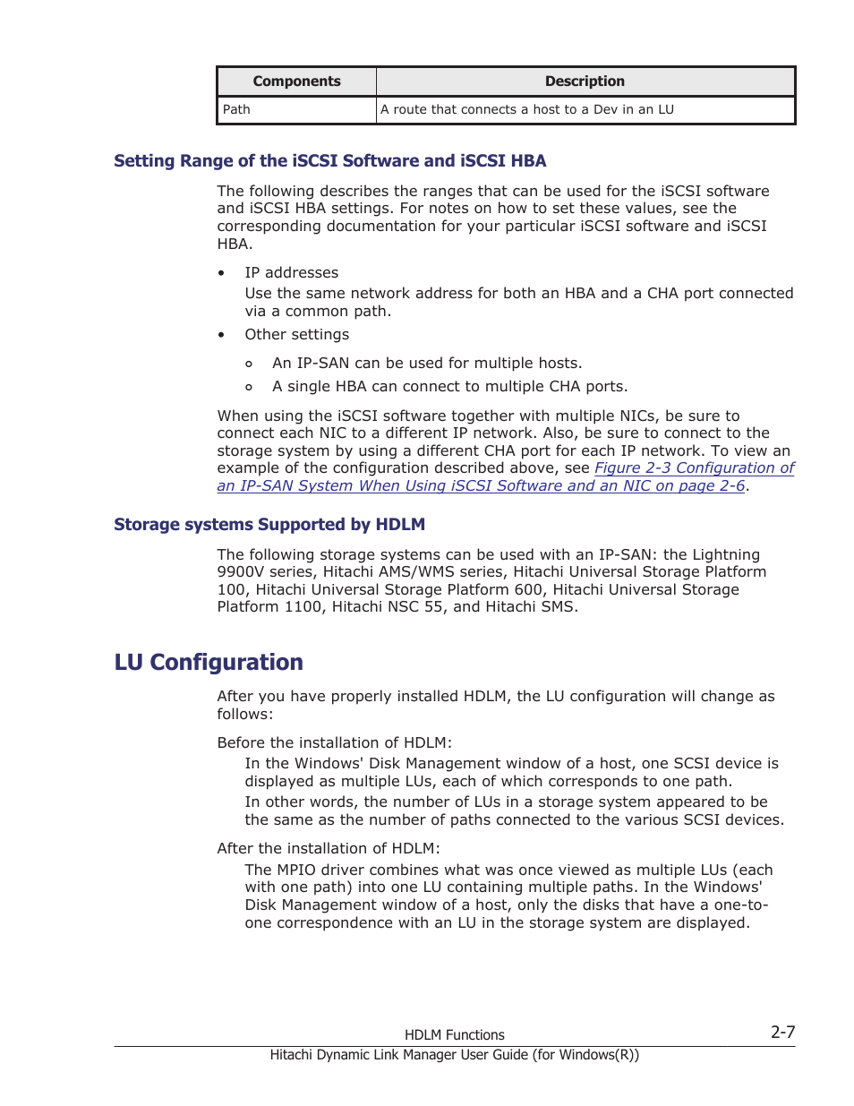 Lu configuration, Storage systems supported by hdlm -7, Lu configuration -7 | HP Hitachi Dynamic Link Manager Software User Manual | Page 27 / 422