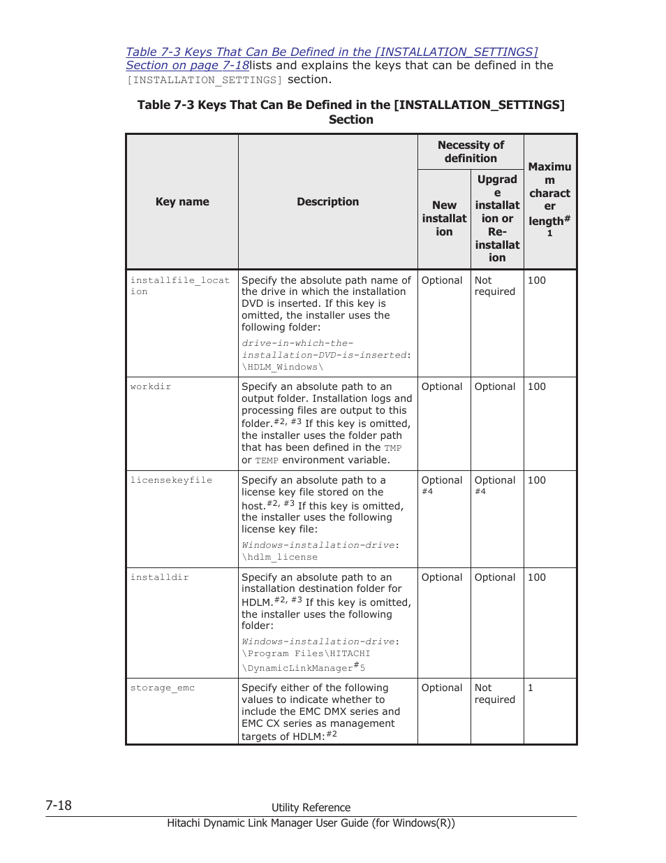 Table 7-3 keys that can be, Table 7-3 keys that can | HP Hitachi Dynamic Link Manager Software User Manual | Page 272 / 422