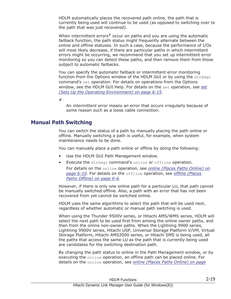 Manual path switching, Manual path switching -19 | HP Hitachi Dynamic Link Manager Software User Manual | Page 39 / 422