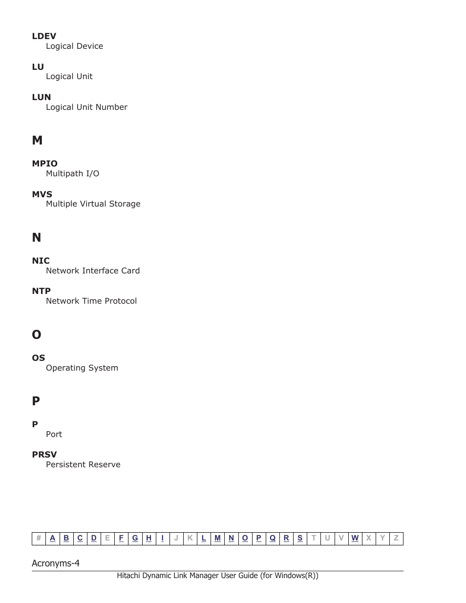 M n o p | HP Hitachi Dynamic Link Manager Software User Manual | Page 406 / 422