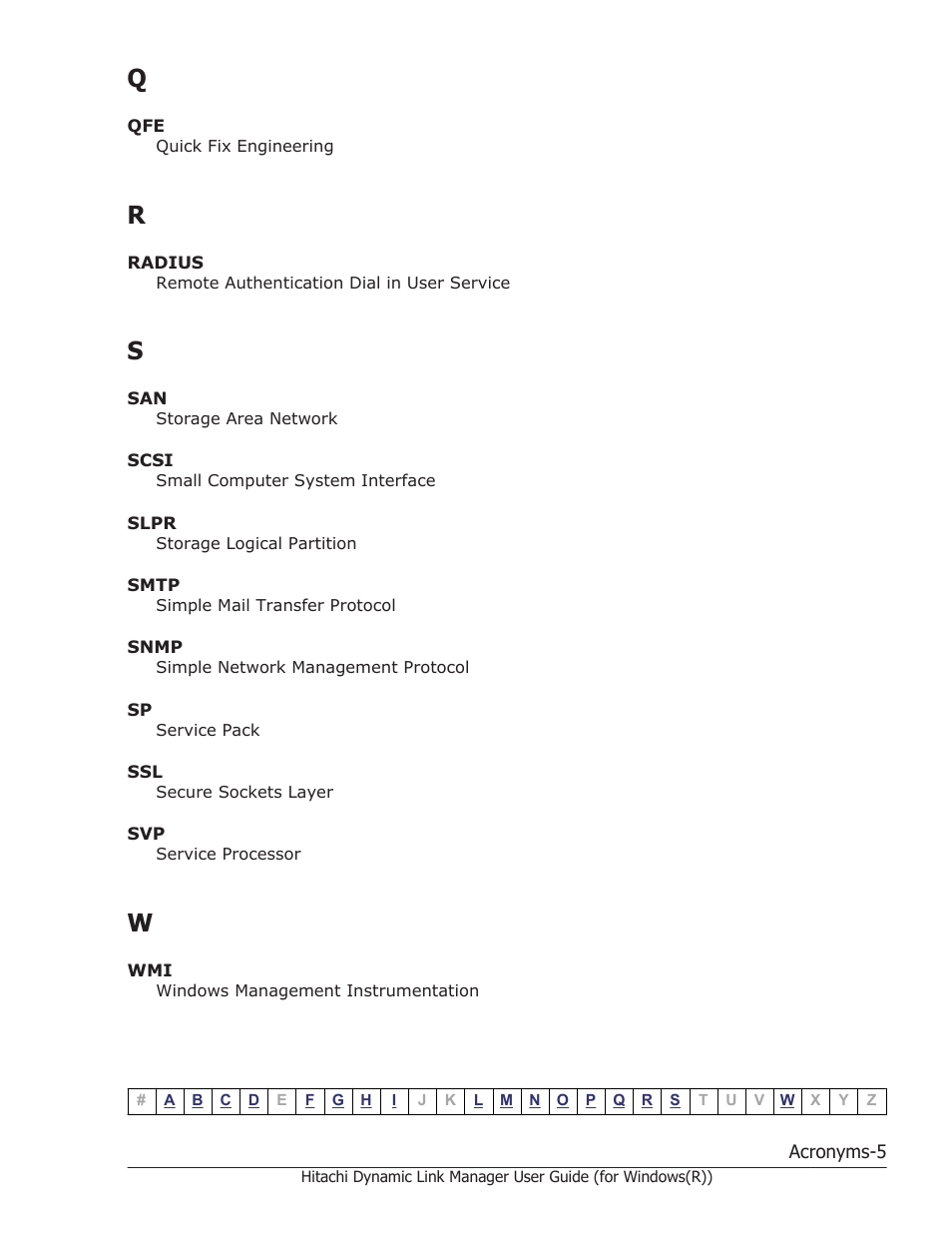 Q r s | HP Hitachi Dynamic Link Manager Software User Manual | Page 407 / 422