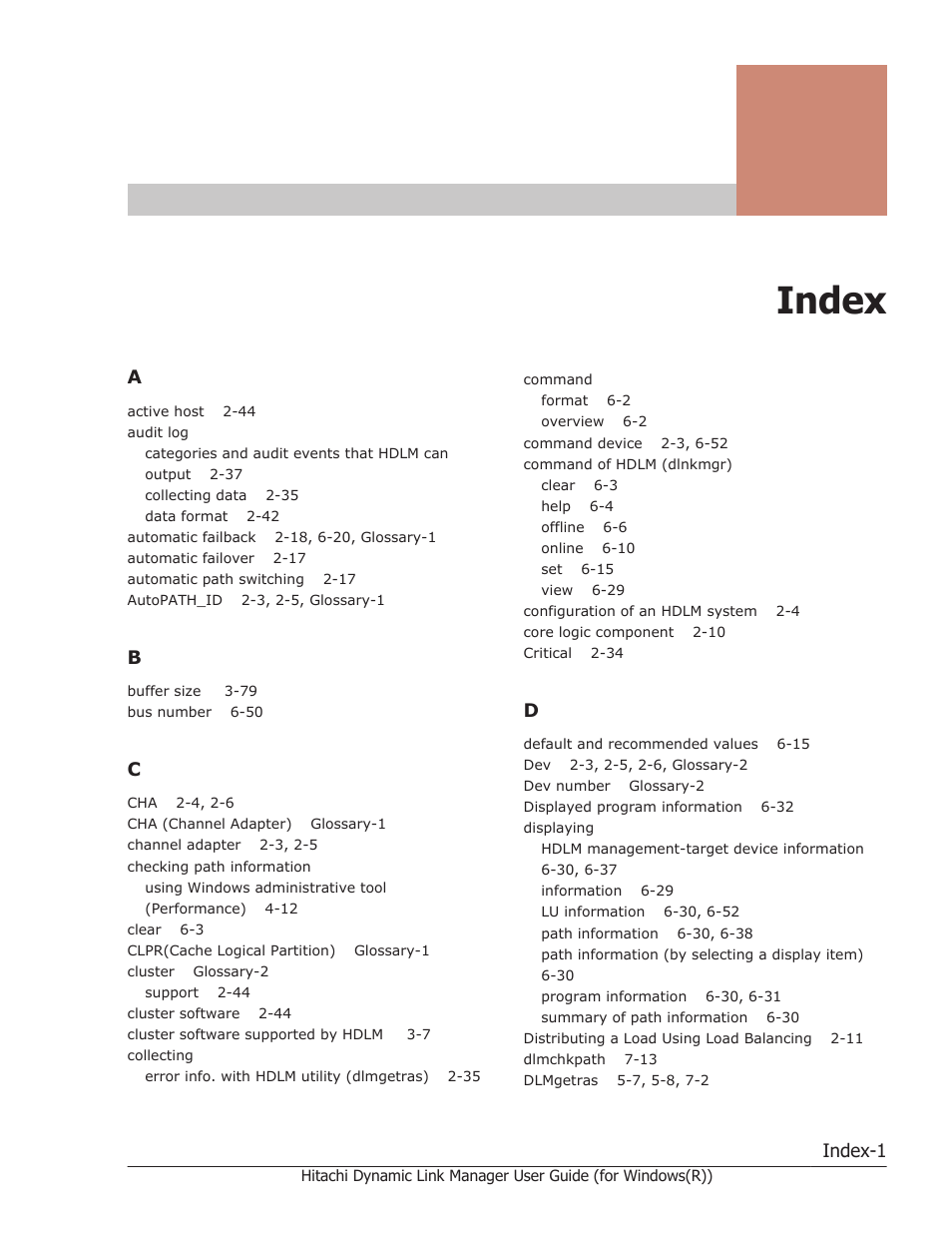 Index, Index-1 | HP Hitachi Dynamic Link Manager Software User Manual | Page 415 / 422