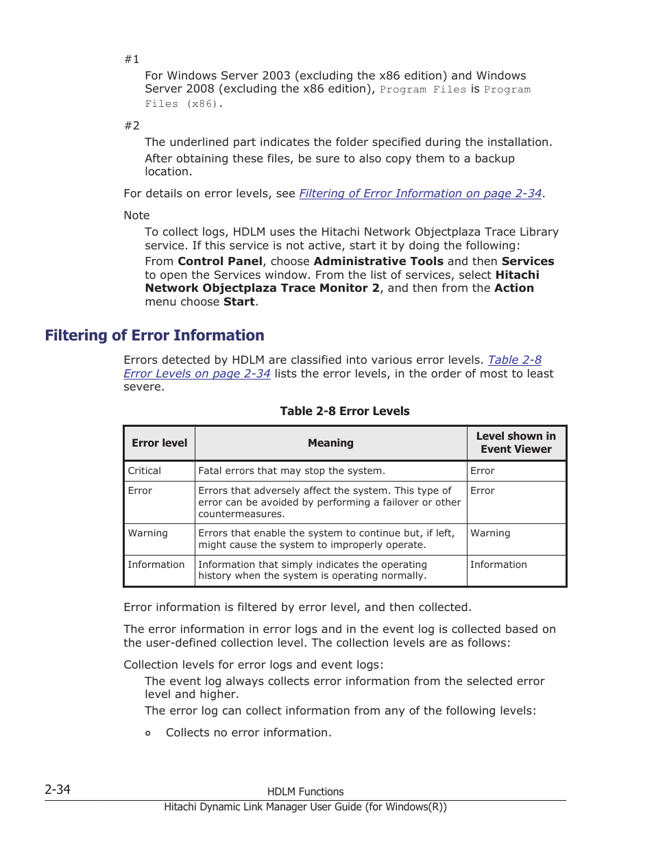 Filtering of error information, Filtering of error information -34 | HP Hitachi Dynamic Link Manager Software User Manual | Page 54 / 422