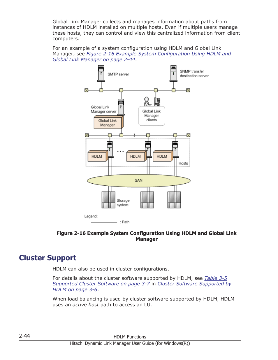 Cluster support, Cluster support -44, Supports, see | HP Hitachi Dynamic Link Manager Software User Manual | Page 64 / 422