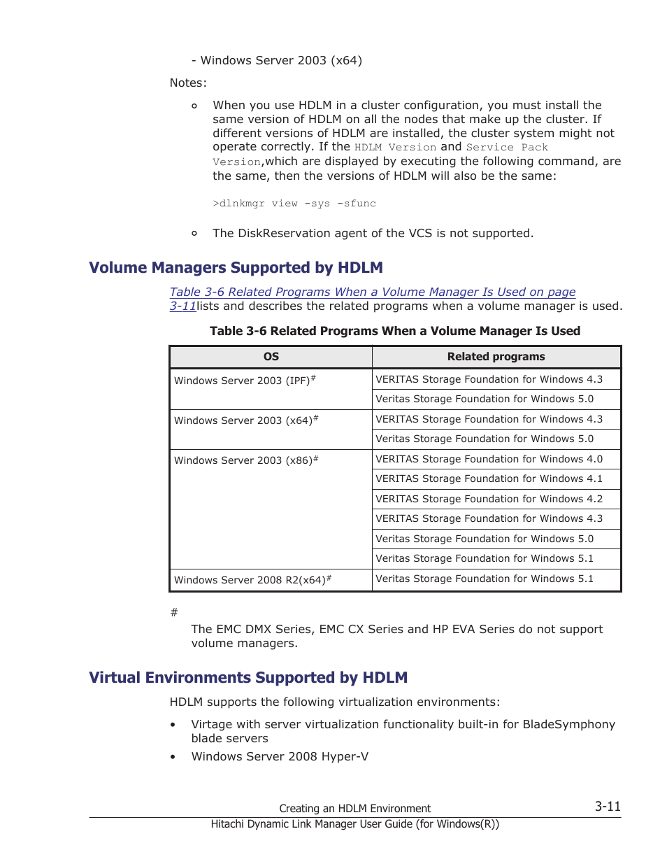 Volume managers supported by hdlm, Virtual environments supported by hdlm, Volume managers supported by hdlm -11 | Virtual environments supported by hdlm -11 | HP Hitachi Dynamic Link Manager Software User Manual | Page 77 / 422
