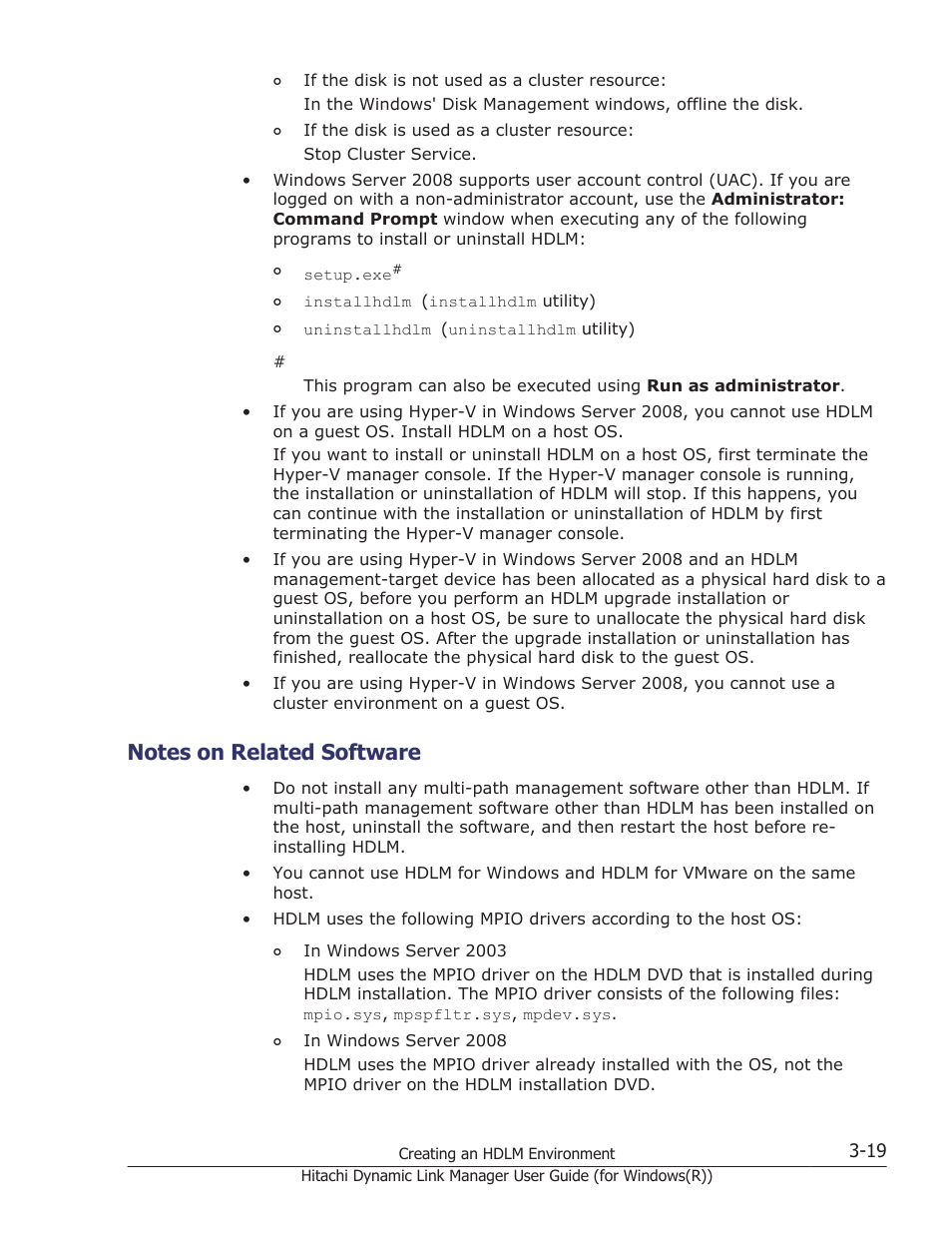 Notes on related software, Notes on related software -19 | HP Hitachi Dynamic Link Manager Software User Manual | Page 85 / 422