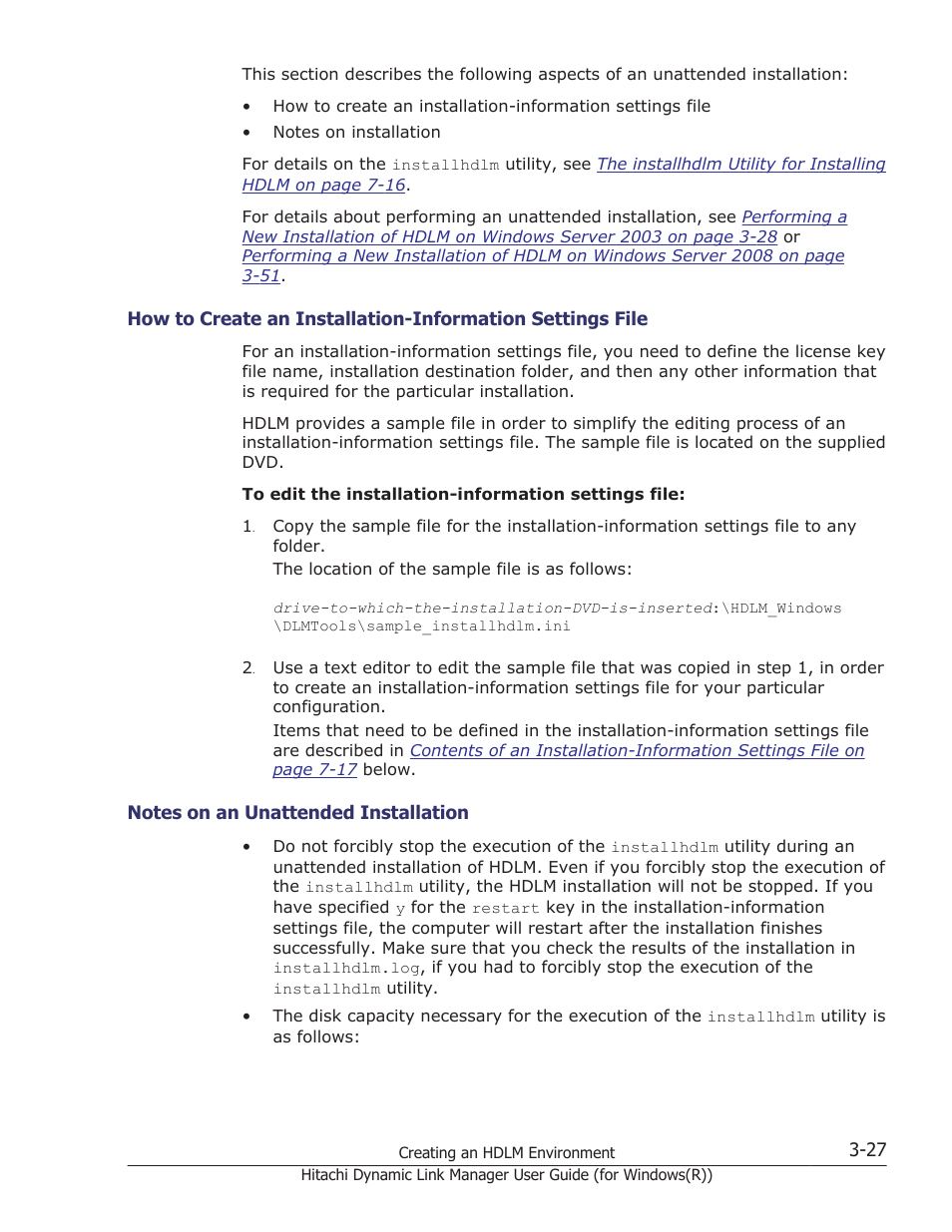Notes on an unattended installation -27 | HP Hitachi Dynamic Link Manager Software User Manual | Page 93 / 422