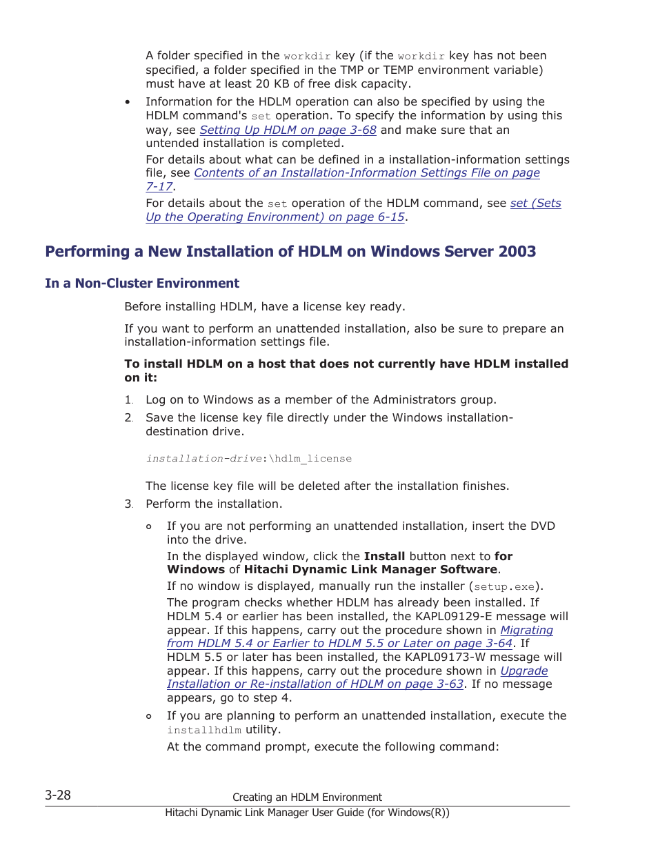 In a non-cluster environment -28, Performing a new installation of hdlm on windows, Performing a | HP Hitachi Dynamic Link Manager Software User Manual | Page 94 / 422