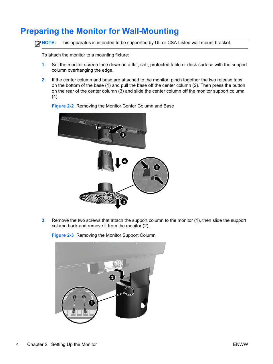 Preparing the monitor for wall-mounting | HP Passport 1912nm 18.5-inch Internet Monitor User Manual | Page 10 / 33