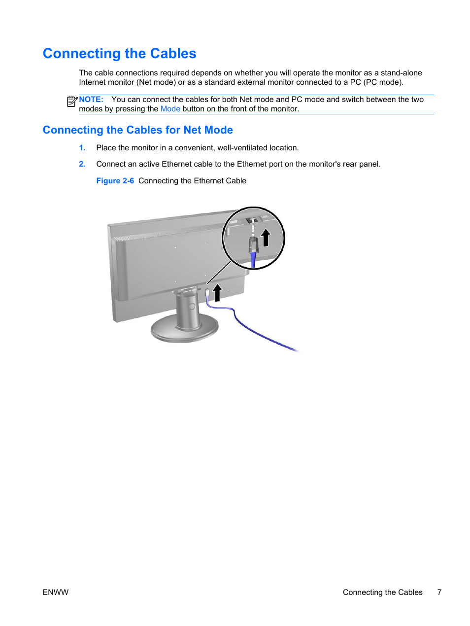 Connecting the cables, Connecting the cables for net mode | HP Passport 1912nm 18.5-inch Internet Monitor User Manual | Page 13 / 33