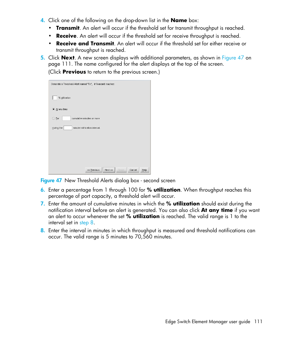 47 new threshold alerts dialog box - second screen | HP StorageWorks 2.32 Edge Switch User Manual | Page 111 / 202