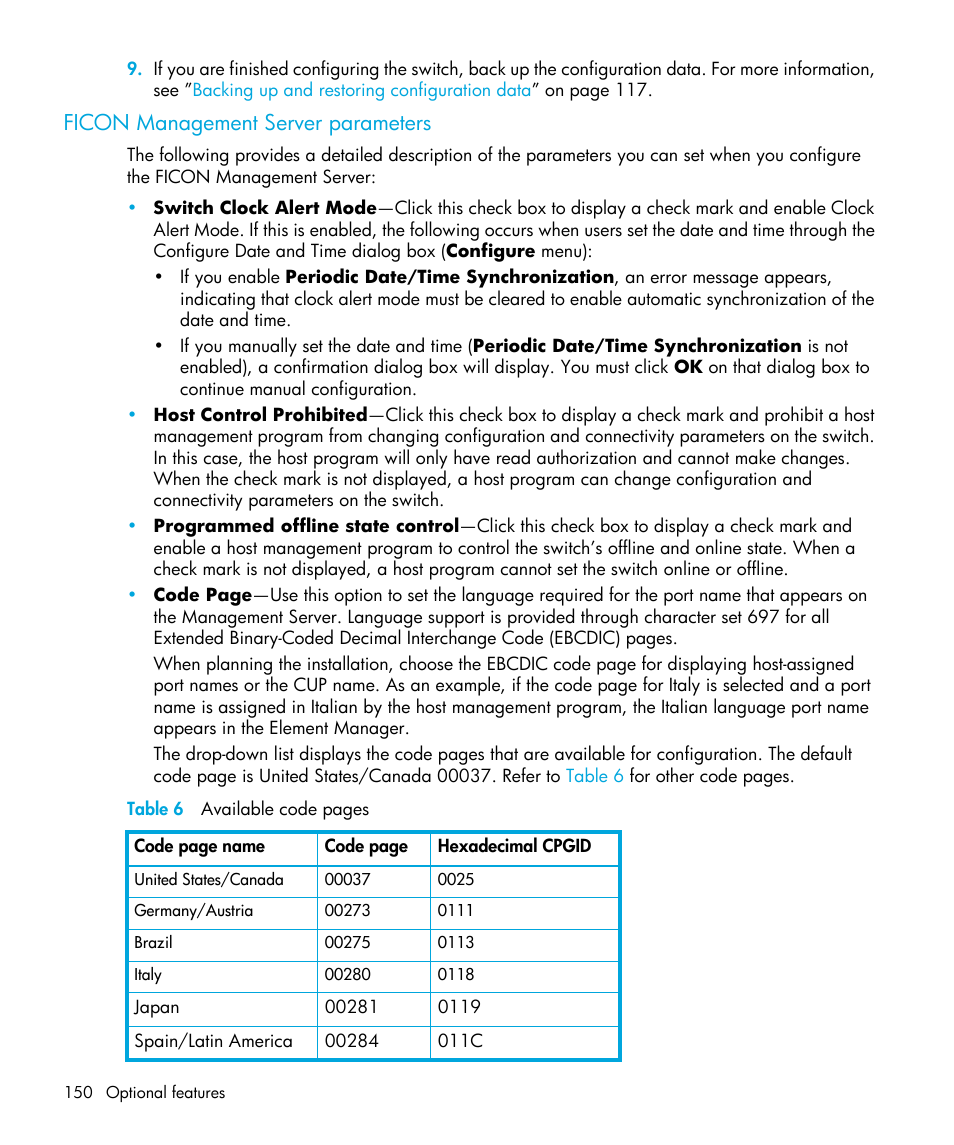 Ficon management server parameters | HP StorageWorks 2.32 Edge Switch User Manual | Page 150 / 202