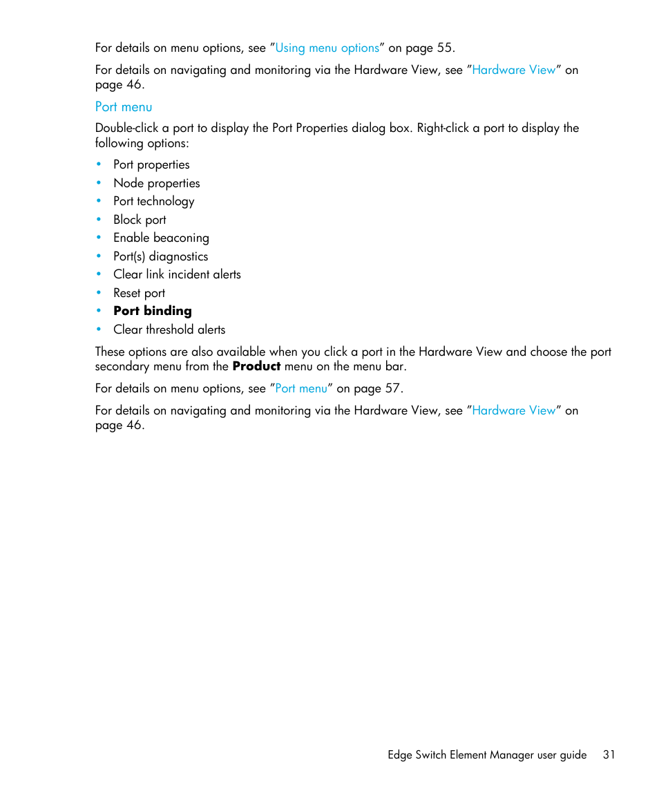 Port menu | HP StorageWorks 2.32 Edge Switch User Manual | Page 31 / 202