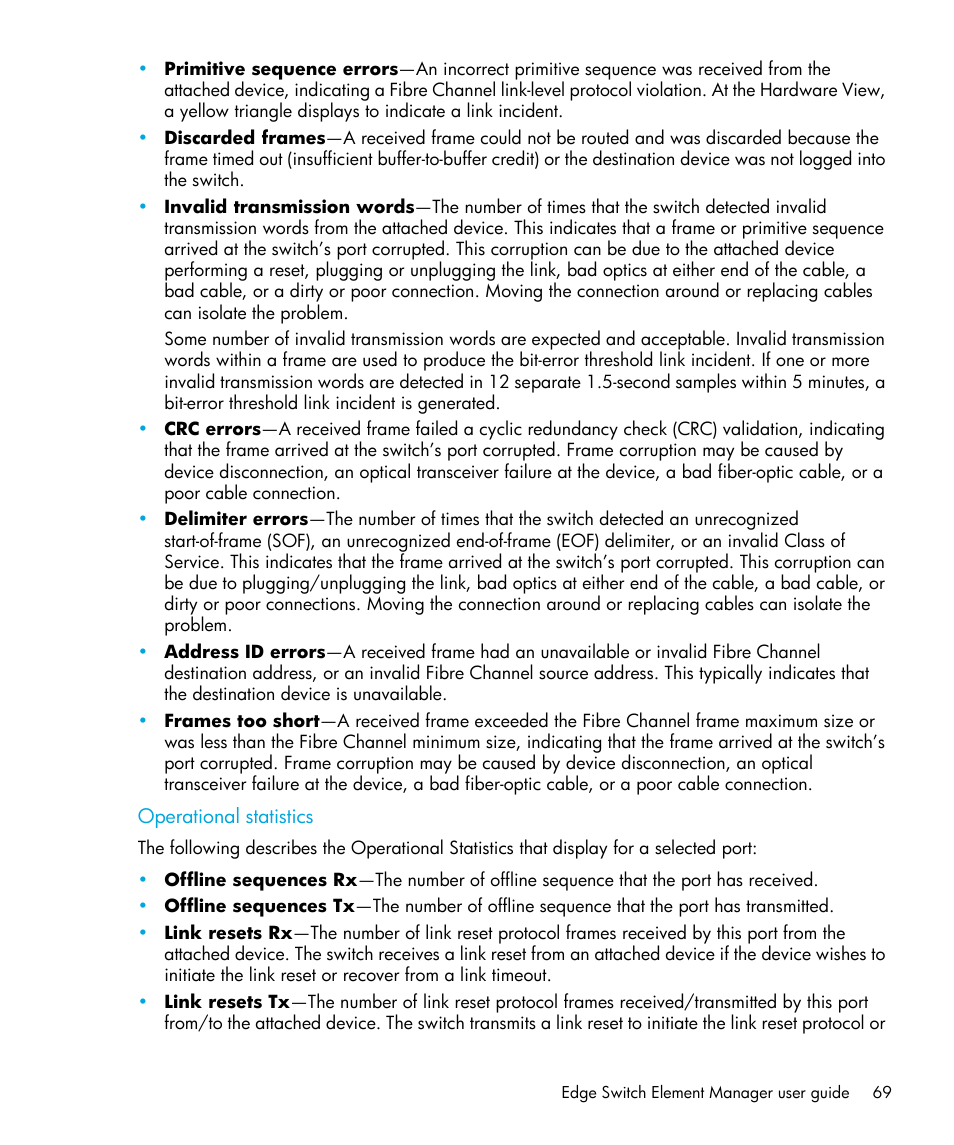 Operational statistics | HP StorageWorks 2.32 Edge Switch User Manual | Page 69 / 202