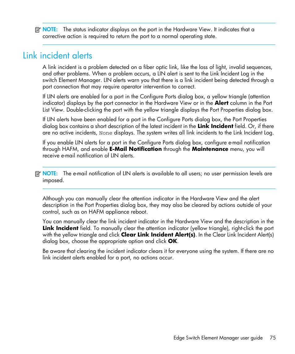Link incident alerts | HP StorageWorks 2.32 Edge Switch User Manual | Page 75 / 202